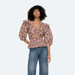 NWT SEA New York Priya Print Puff Sleeve Top